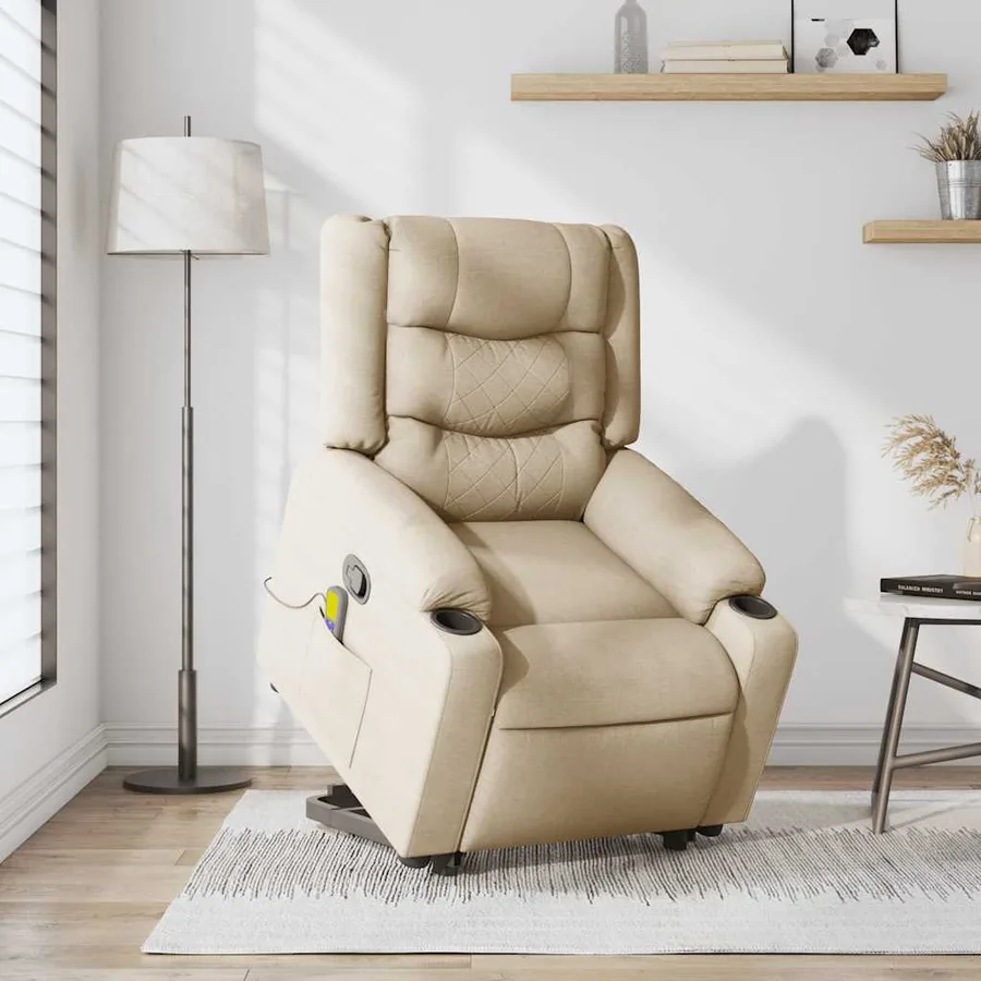 Fauteuil inclinable de massage Crème Tissu - 2