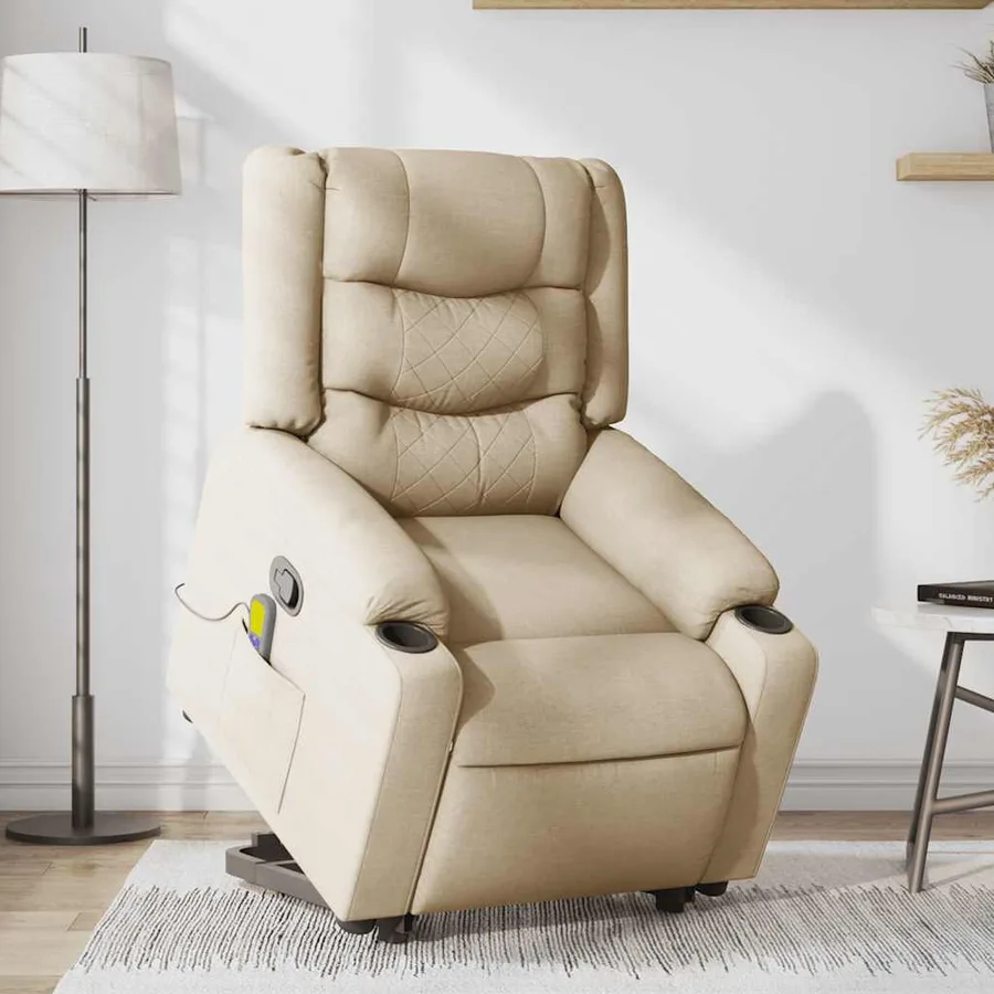Fauteuil inclinable de massage Crème Tissu - 3