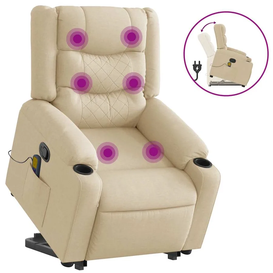 Fauteuil inclinable de massage Crème Tissu - 4