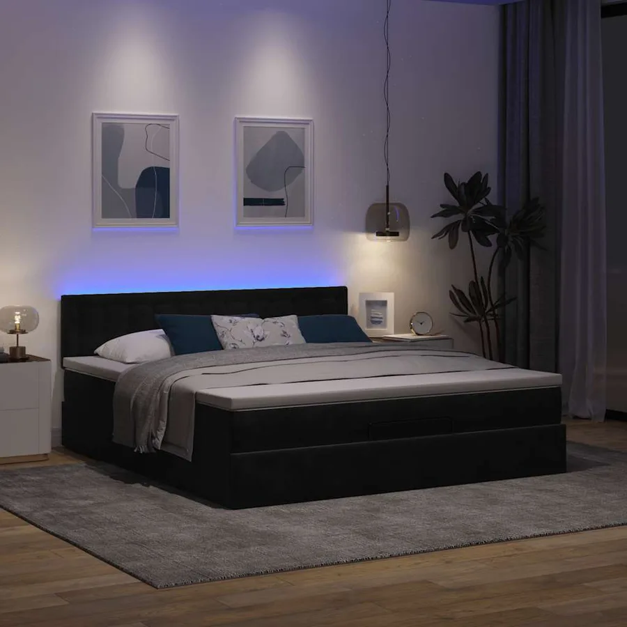 Cadre de lit ottoman avec matelas noir 160x200 cm velours - 3