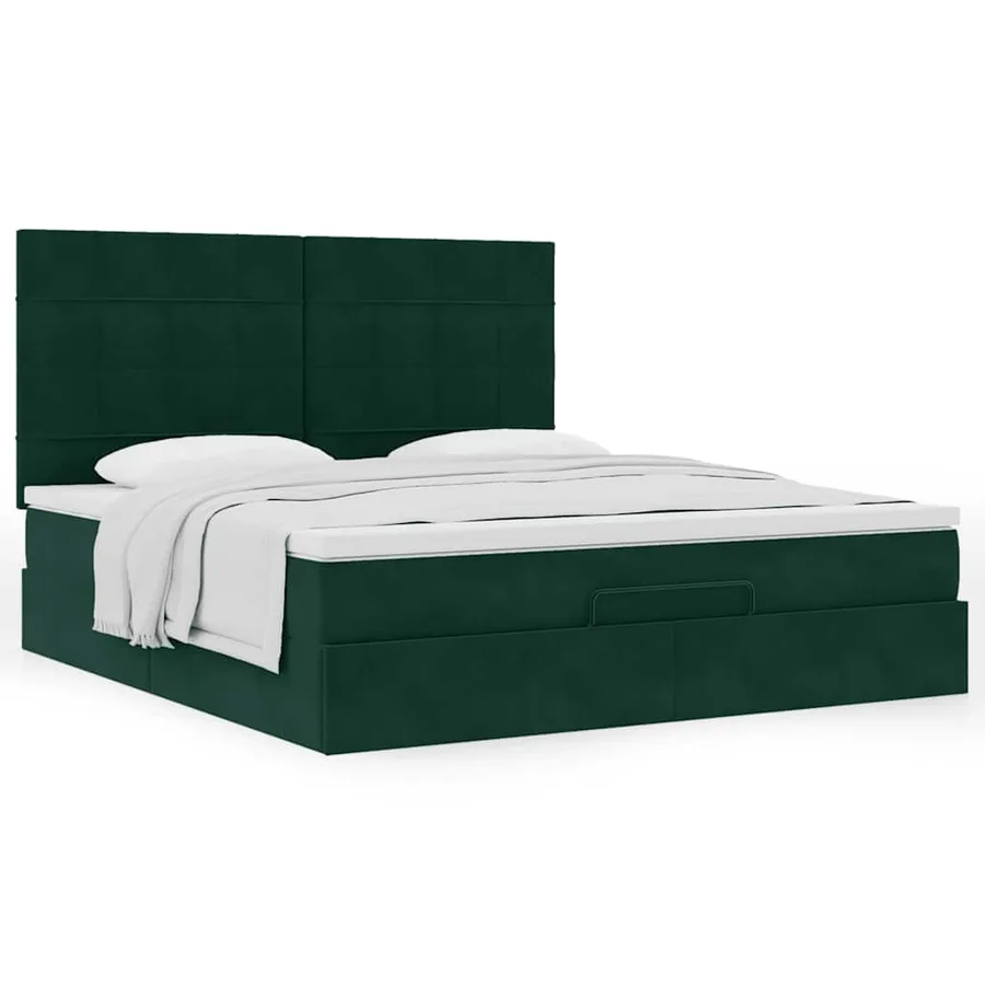 Cadre de lit ottoman avec matelas vert foncé 160x200 cm velours - 4