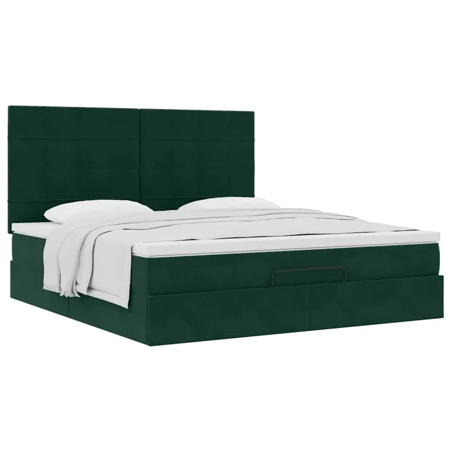 Cadre de lit ottoman avec matelas vert foncé 160x200 cm velours - 5