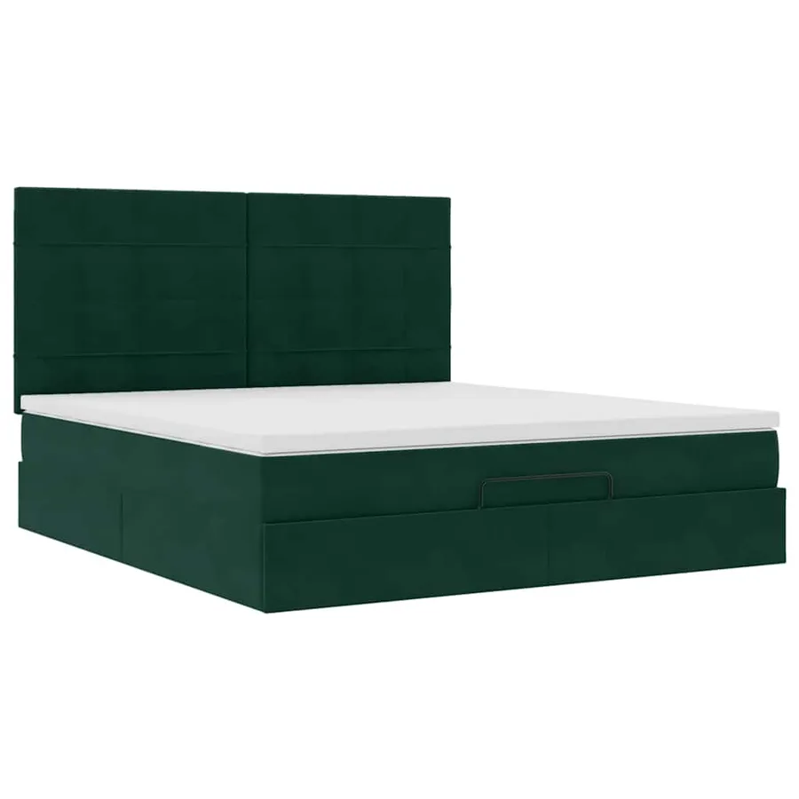 Cadre de lit ottoman avec matelas vert foncé 160x200 cm velours - 6