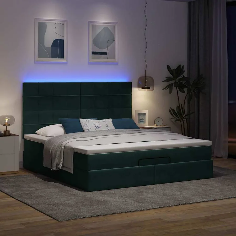 Cadre de lit ottoman avec matelas vert foncé 160x200 cm velours - 3