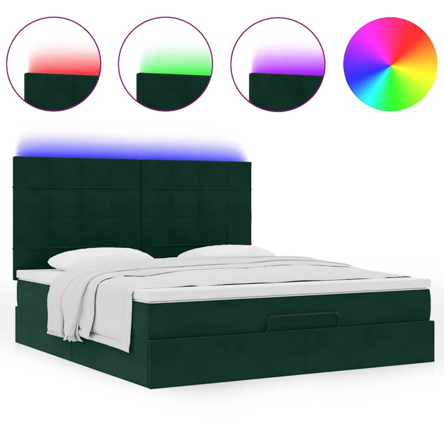 Cadre de lit ottoman avec matelas vert foncé 160x200 cm velours - 5