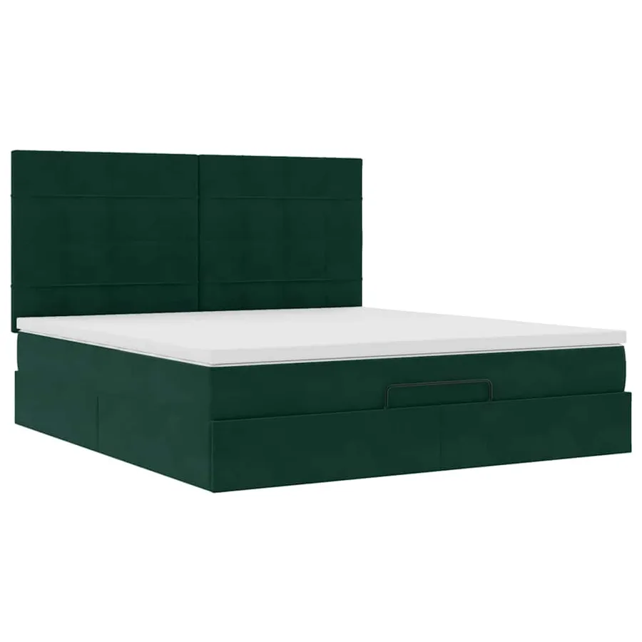 Cadre de lit ottoman avec matelas vert foncé 160x200 cm velours - 7