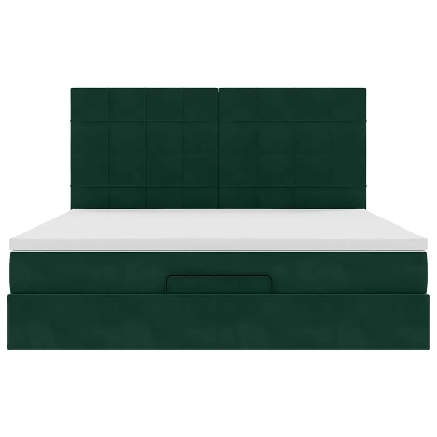 Cadre de lit ottoman avec matelas vert foncé 160x200 cm velours - 8