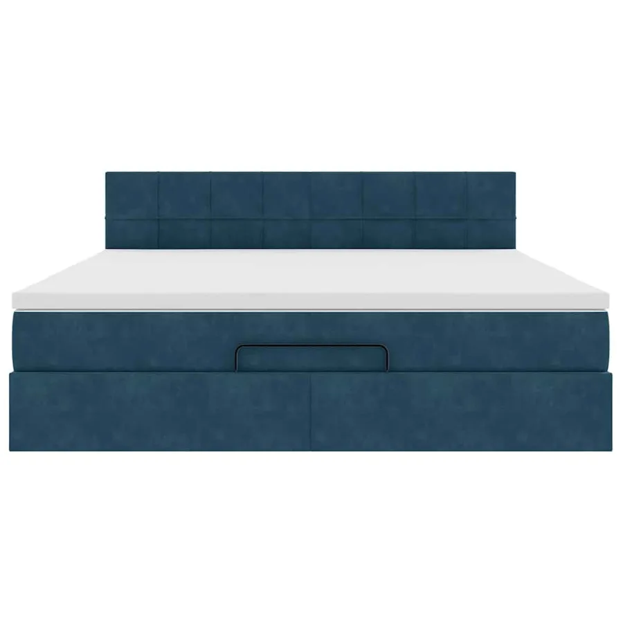 Cadre de lit ottoman avec matelas bleu foncé 160x200 cm velours - 5
