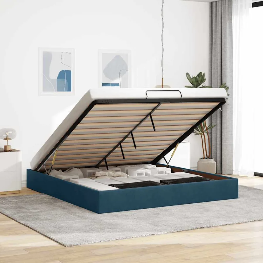 Cadre de lit ottoman sans matelas bleu foncé 160x200 cm velours