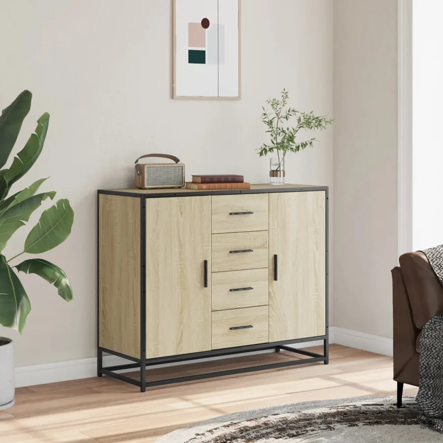 Buffet chêne sonoma 92x35x76 cm bois d'ingénierie - 3