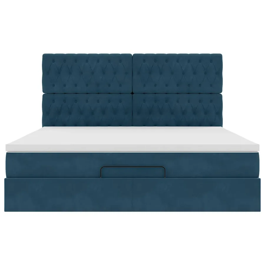 Cadre de lit ottoman avec matelas bleu foncé 160x200 cm velours - 7