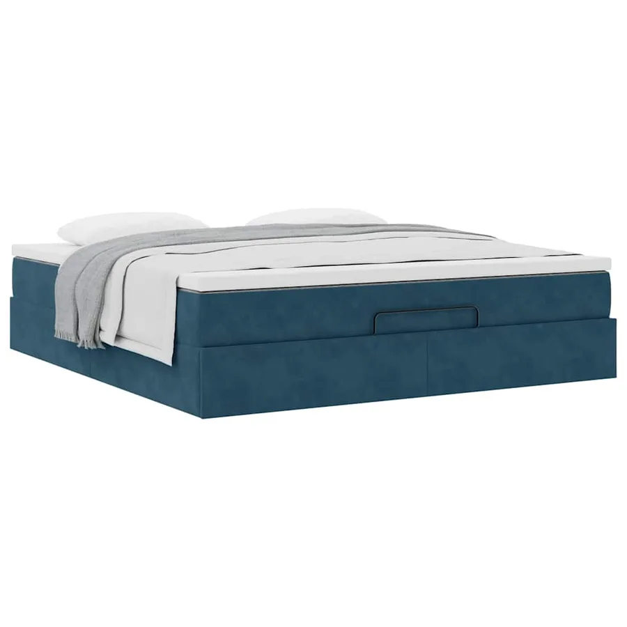 Cadre de lit ottoman avec matelas bleu foncé 160x200 cm velours - 5