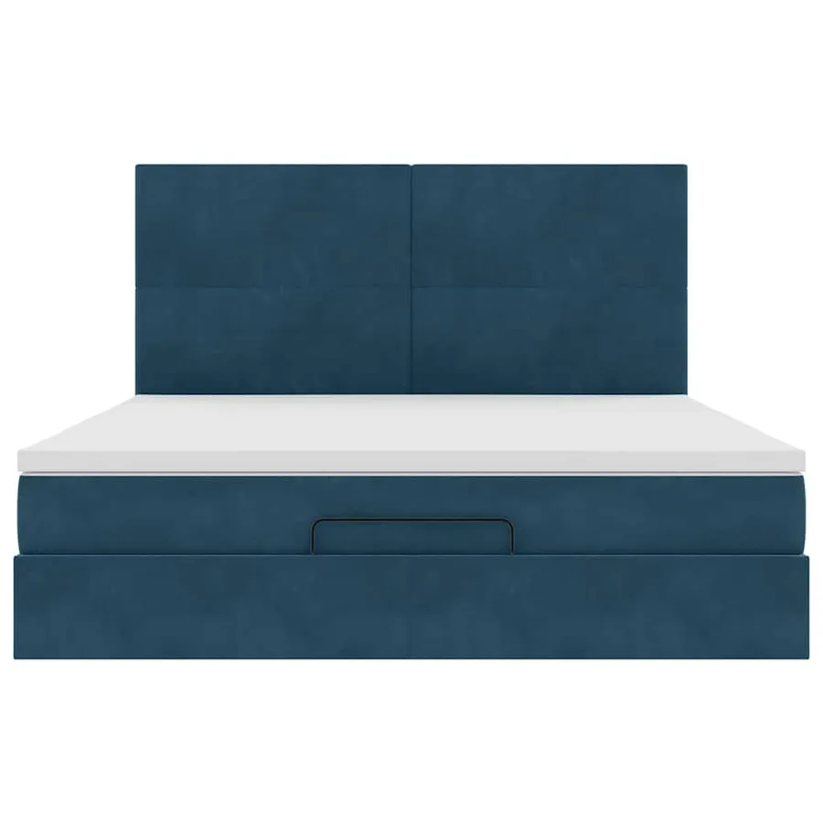 Cadre de lit ottoman avec matelas bleu foncé 160x200 cm velours - 8