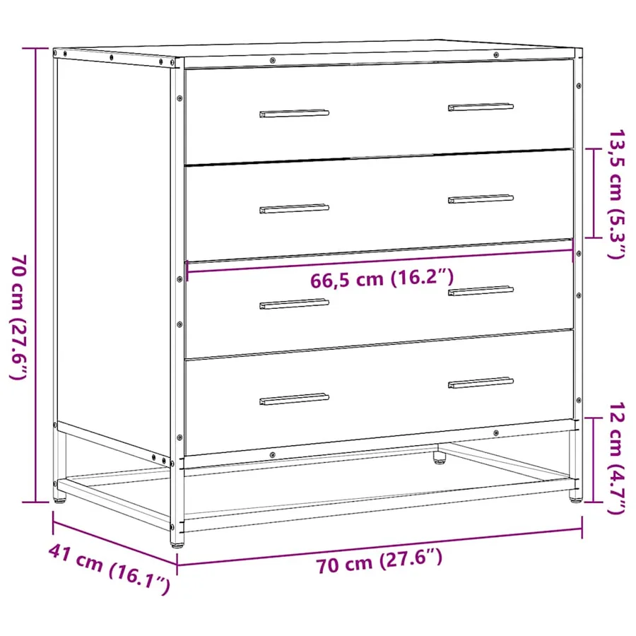 Commode chêne sonoma 70x41x70 cm bois d'ingénierie - 10