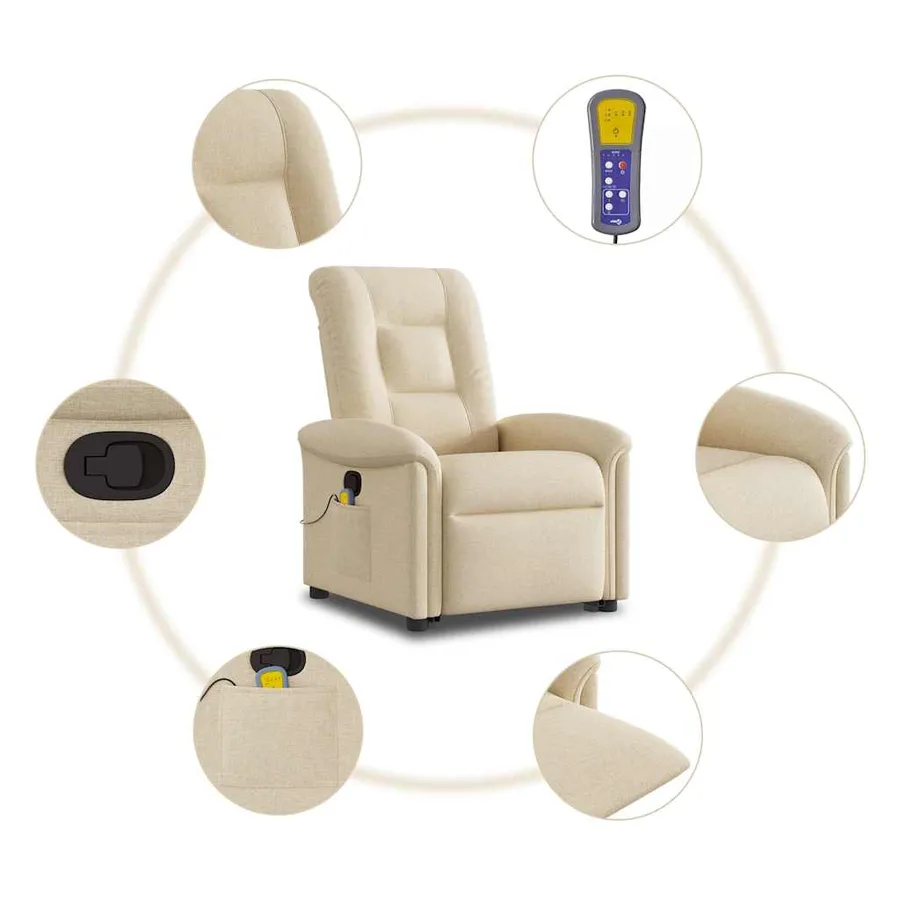 Fauteuil inclinable de massage Crème Tissu - 10