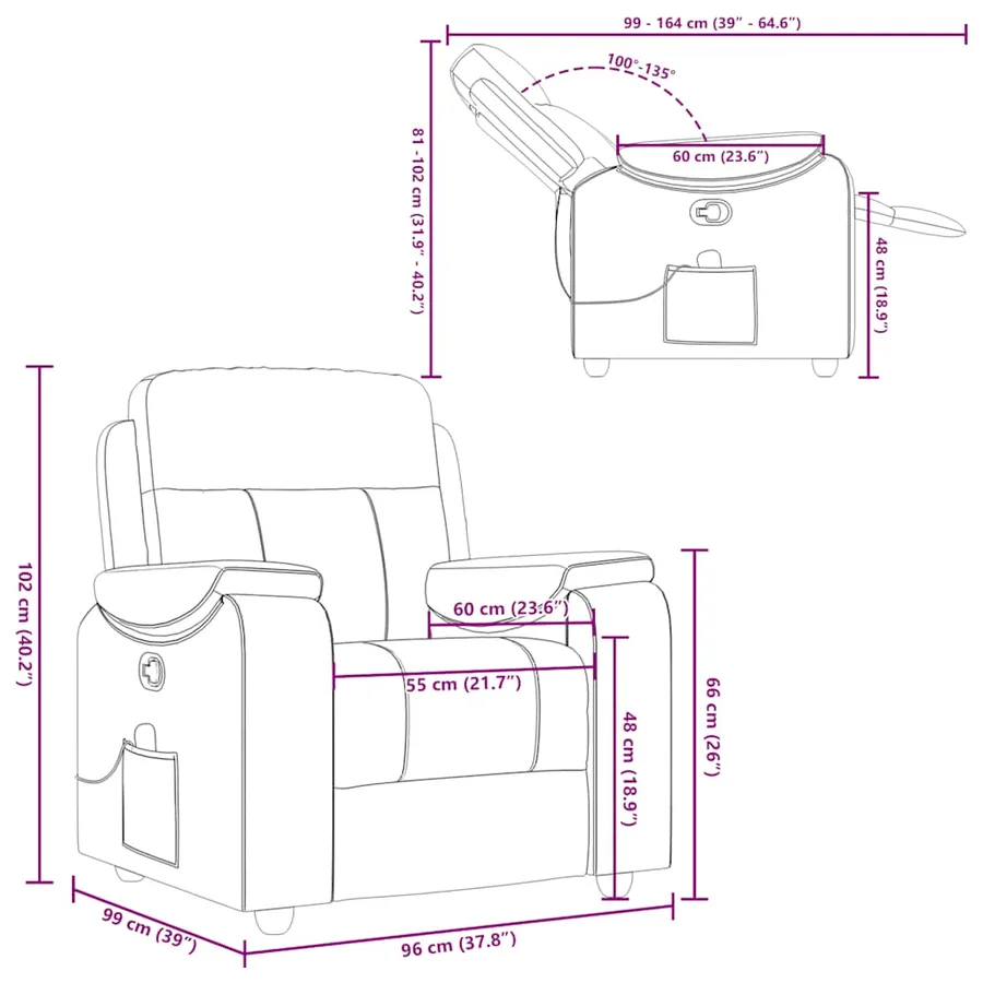 Fauteuil de massage inclinable Rouge bordeaux Tissu - 13