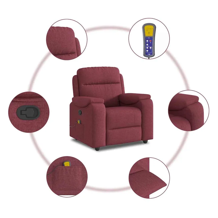 Fauteuil de massage inclinable Rouge bordeaux Tissu - 8
