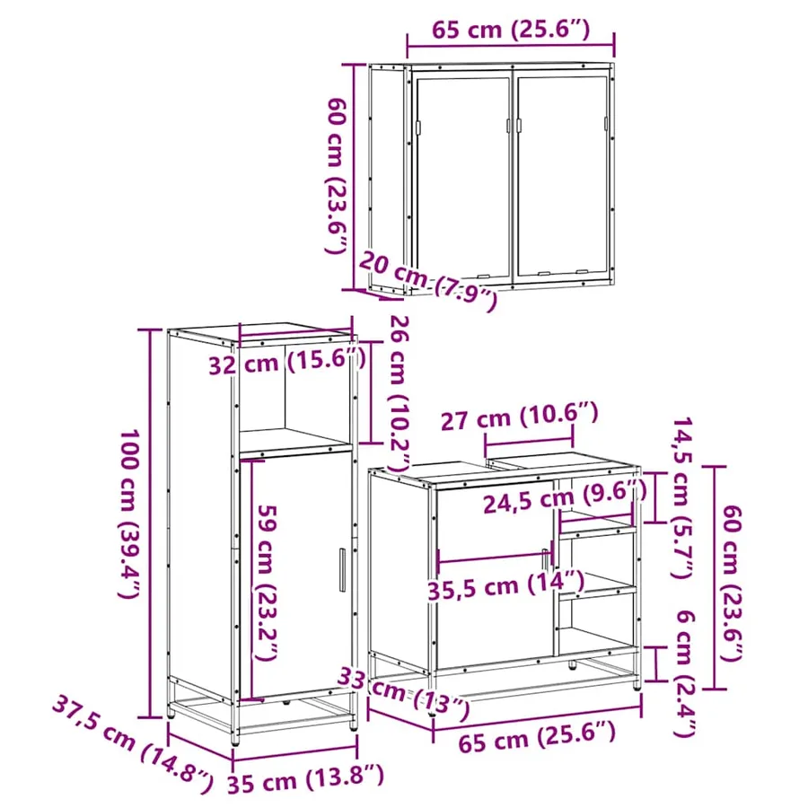 Ensemble de meubles de salle de bain 3 pcs Sonoma gris - 11
