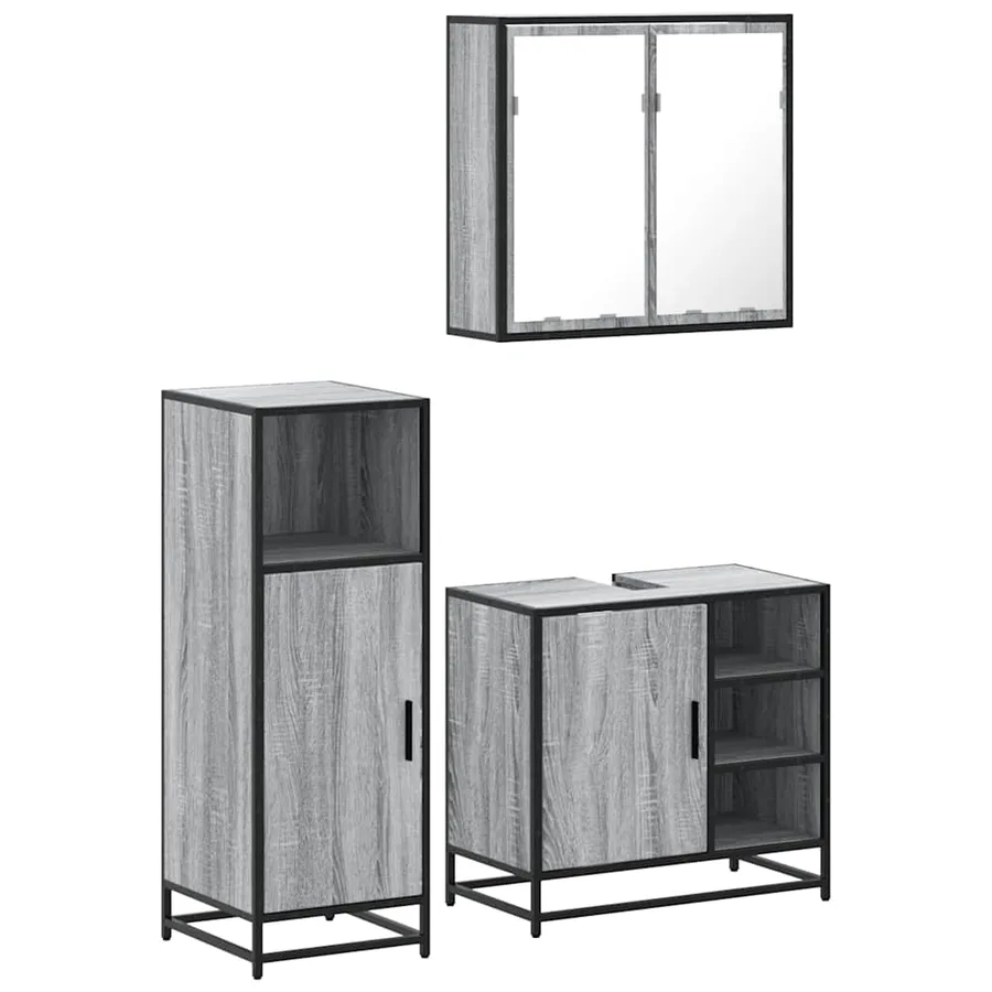 Ensemble de meubles de salle de bain 3 pcs Sonoma gris - 2