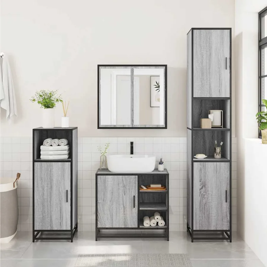 Ensemble de meubles de salle de bain 3 pcs Sonoma gris - 3