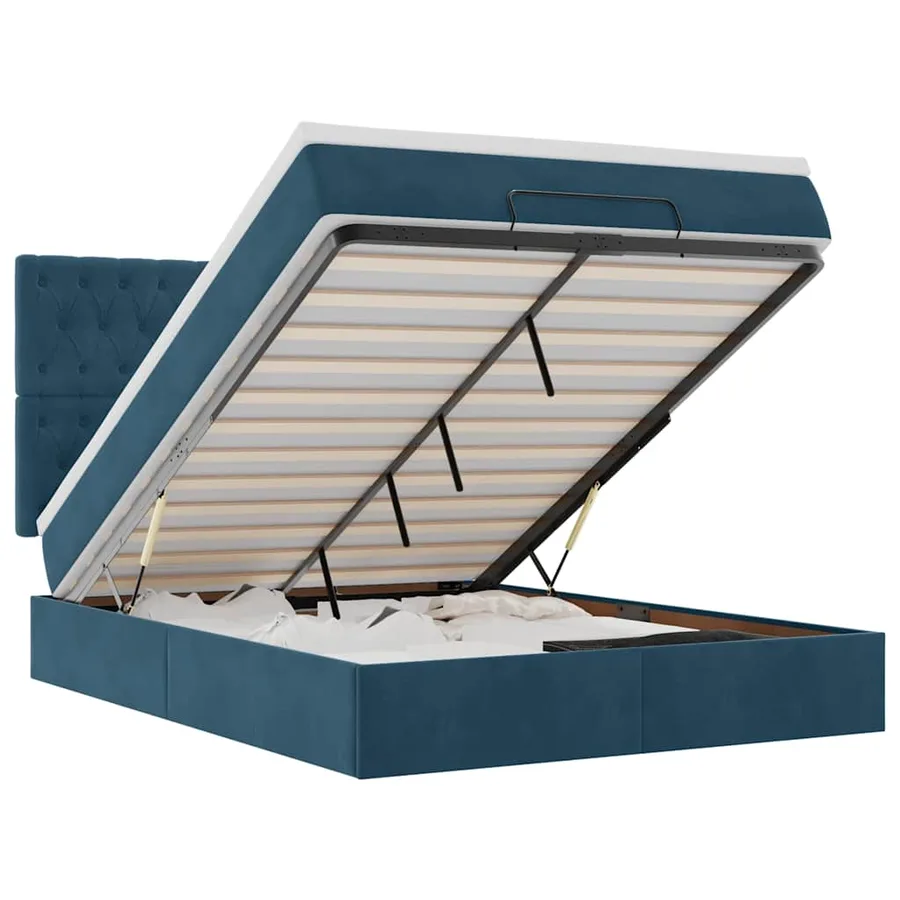 Cadre de lit ottoman avec matelas bleu foncé 140x200 cm velours - 2