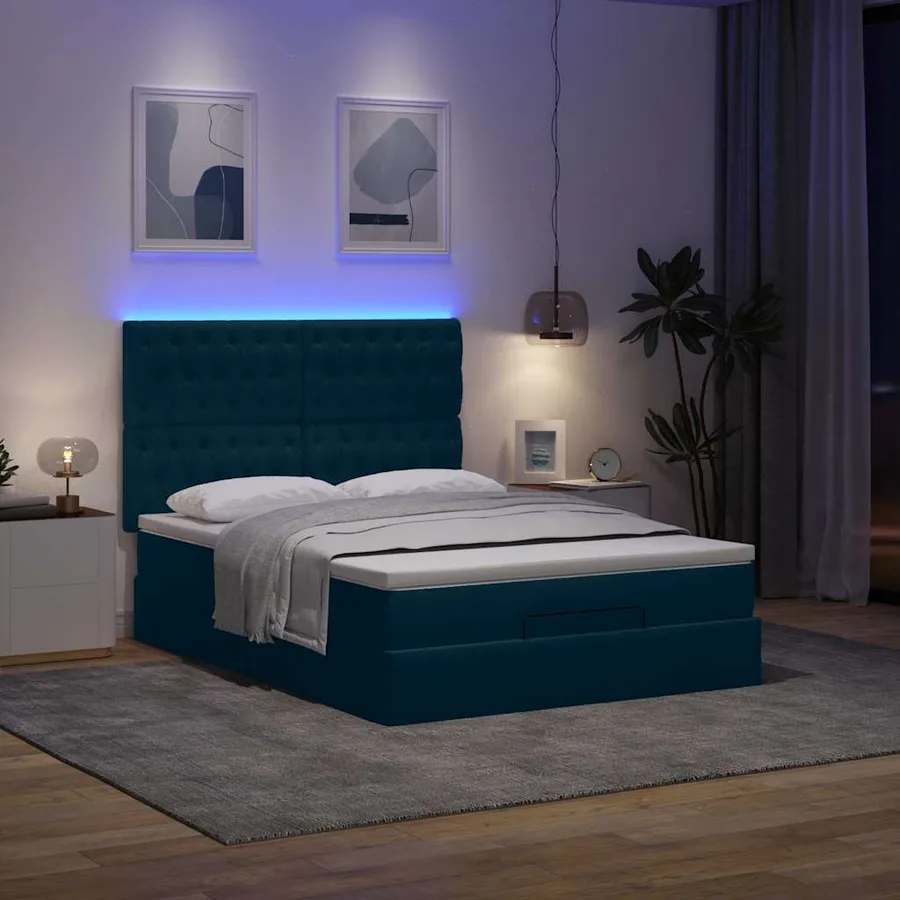 Cadre de lit ottoman avec matelas bleu foncé 140x200 cm velours - 3