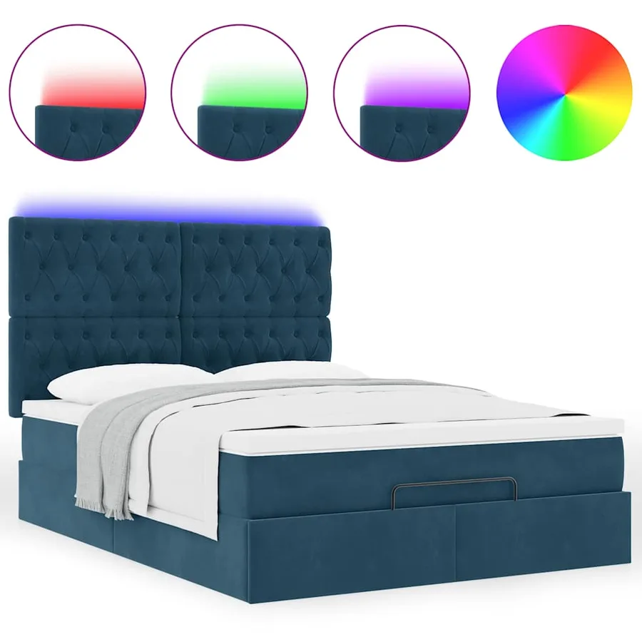 Cadre de lit ottoman avec matelas bleu foncé 140x200 cm velours - 5