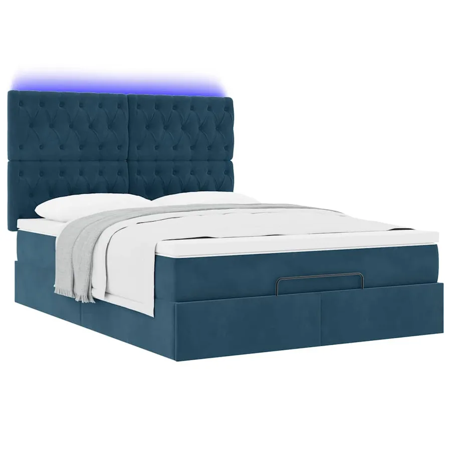 Cadre de lit ottoman avec matelas bleu foncé 140x200 cm velours - 6