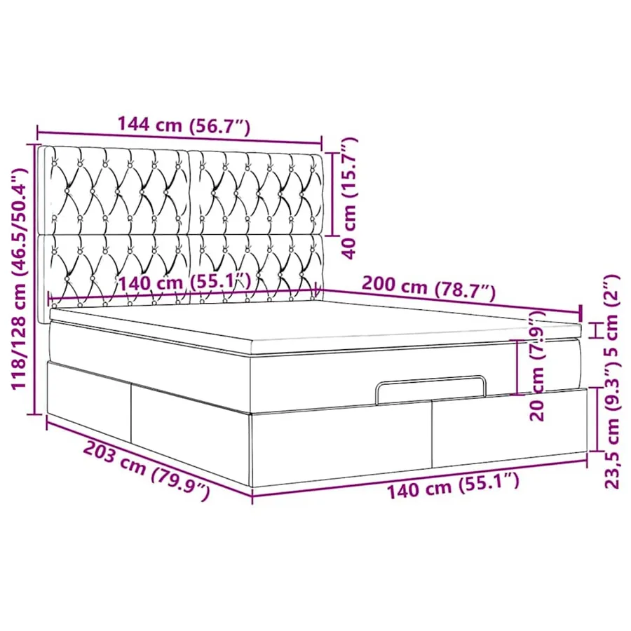 Cadre de lit ottoman avec matelas vert foncé 140x200 cm velours - 18