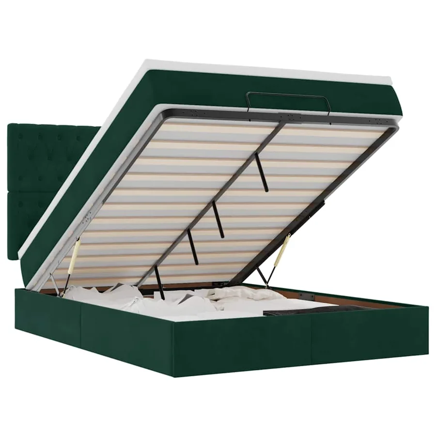 Cadre de lit ottoman avec matelas vert foncé 140x200 cm velours - 2