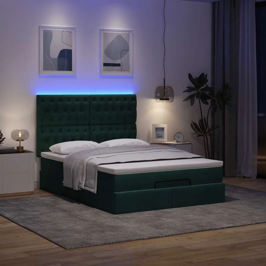 Cadre de lit ottoman avec matelas vert foncé 140x200 cm velours - 3