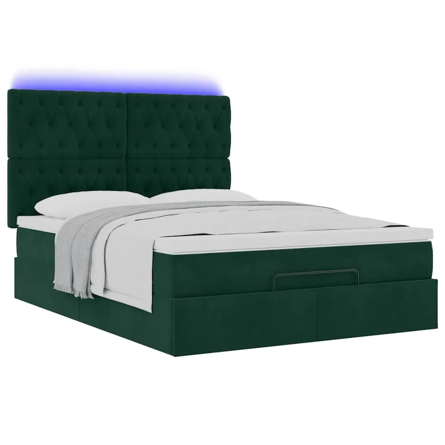 Cadre de lit ottoman avec matelas vert foncé 140x200 cm velours - 6