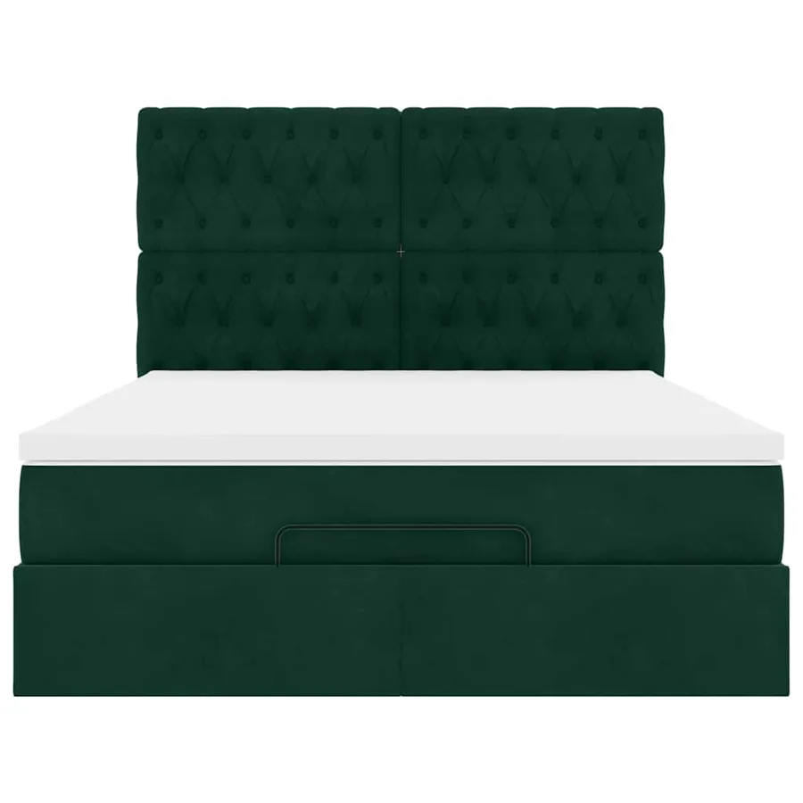 Cadre de lit ottoman avec matelas vert foncé 140x200 cm velours - 8