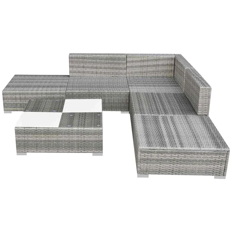 Salon de jardin 6 pcs avec coussins Résine tressée Gris - 3