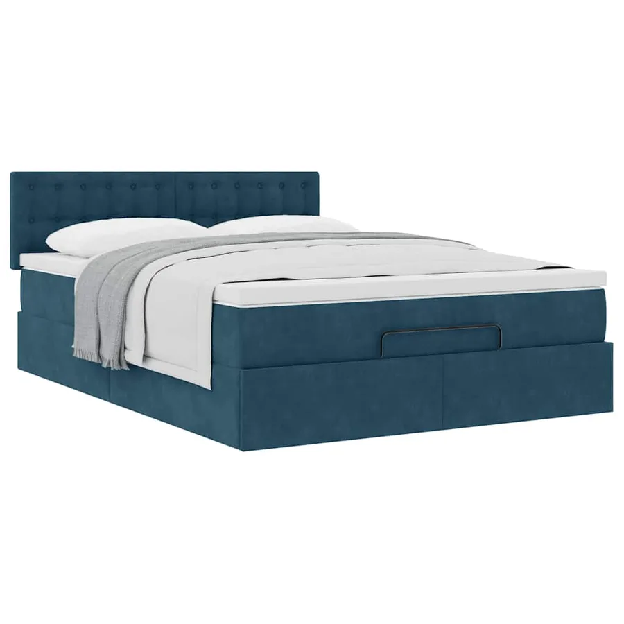 Cadre de lit ottoman avec matelas bleu foncé 140x200 cm velours - 5