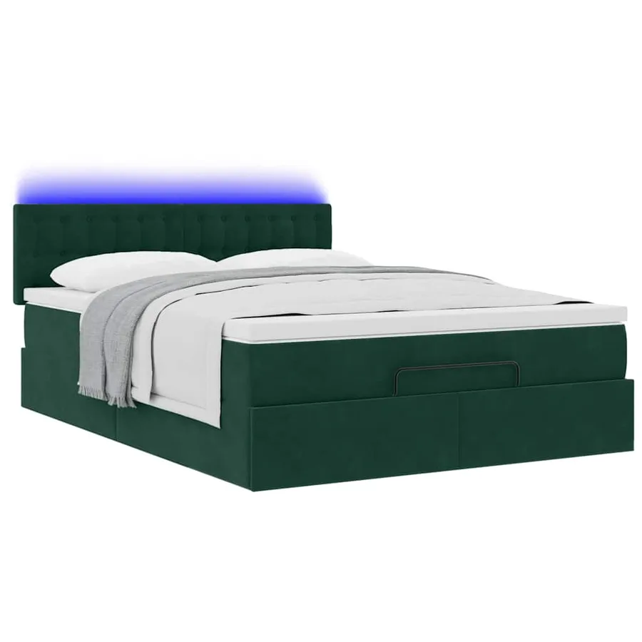 Cadre de lit ottoman avec matelas vert foncé 140x200 cm velours - 6