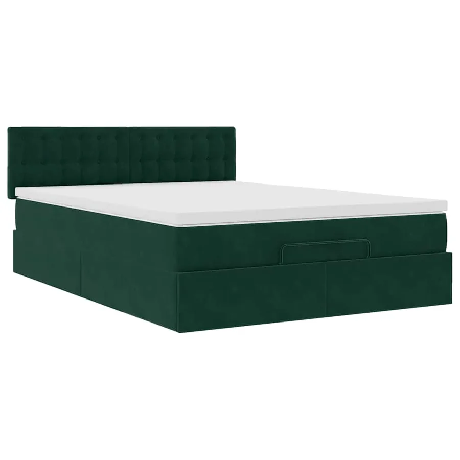 Cadre de lit ottoman avec matelas vert foncé 140x200 cm velours - 7