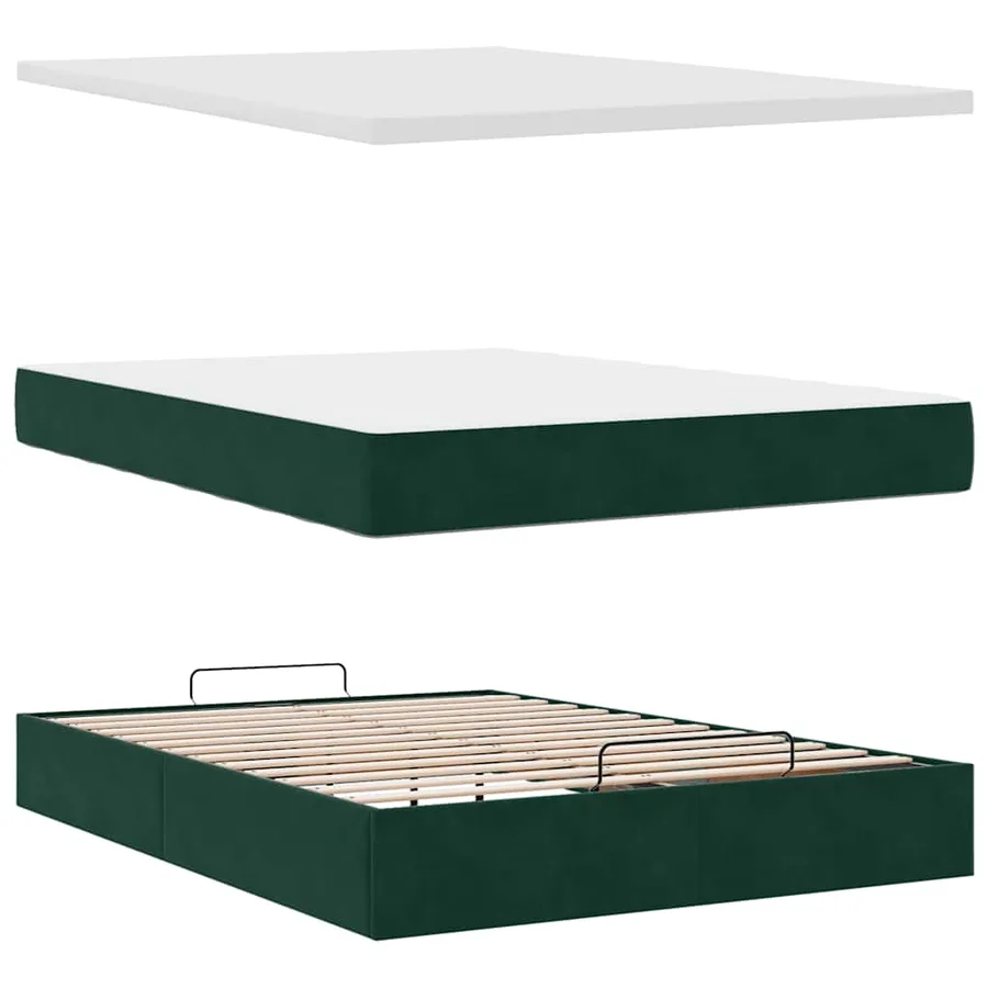 Cadre de lit ottoman avec matelas vert foncé 140x200 cm velours - 9