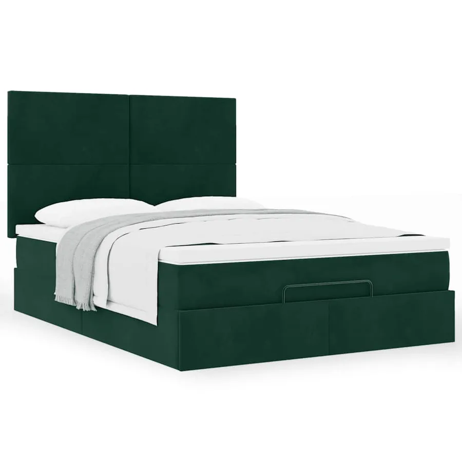 Cadre de lit ottoman avec matelas vert foncé 140x200 cm velours - 4