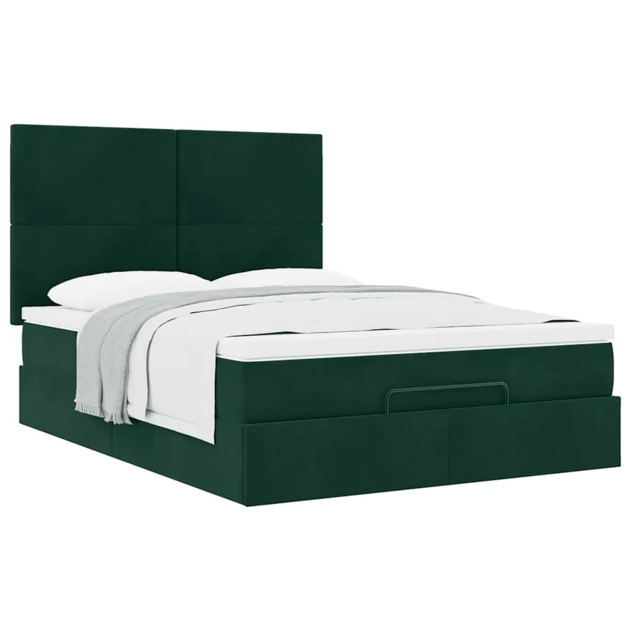Cadre de lit ottoman avec matelas vert foncé 140x200 cm velours - 5