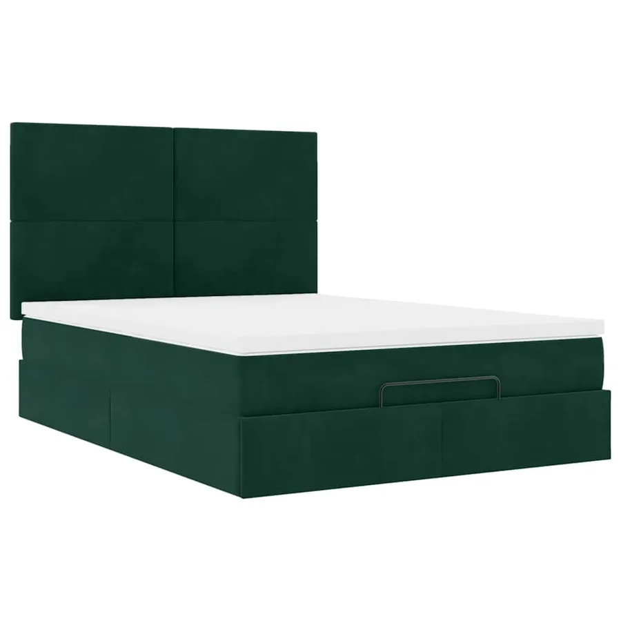 Cadre de lit ottoman avec matelas vert foncé 140x200 cm velours - 6