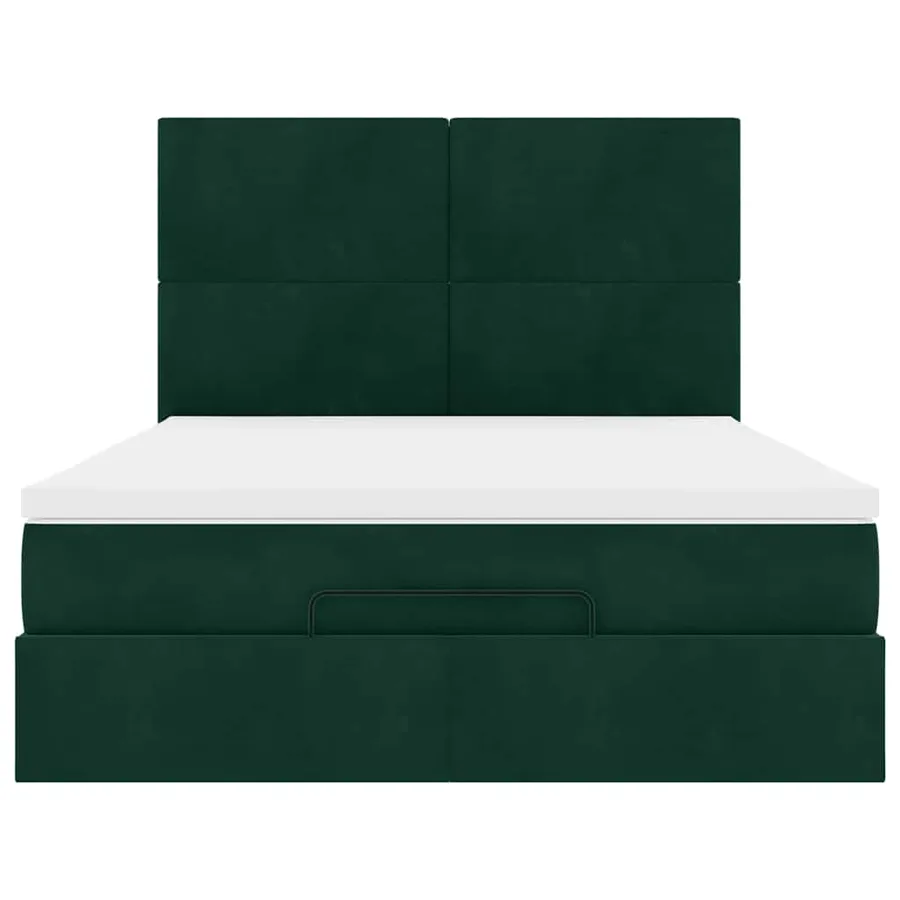 Cadre de lit ottoman avec matelas vert foncé 140x200 cm velours - 7