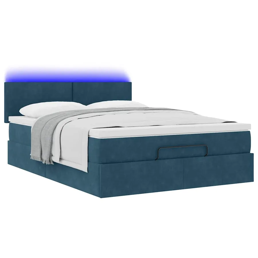 Cadre de lit ottoman avec matelas bleu foncé 140x200 cm velours - 3