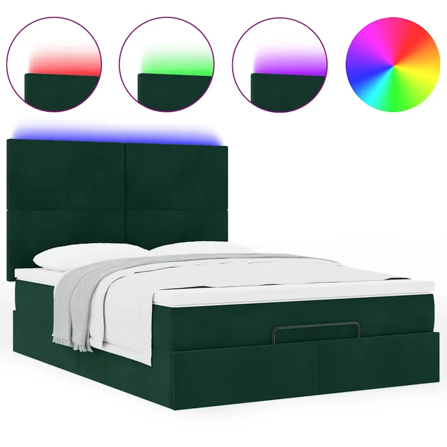Cadre de lit ottoman avec matelas vert foncé 140x200 cm velours - 5