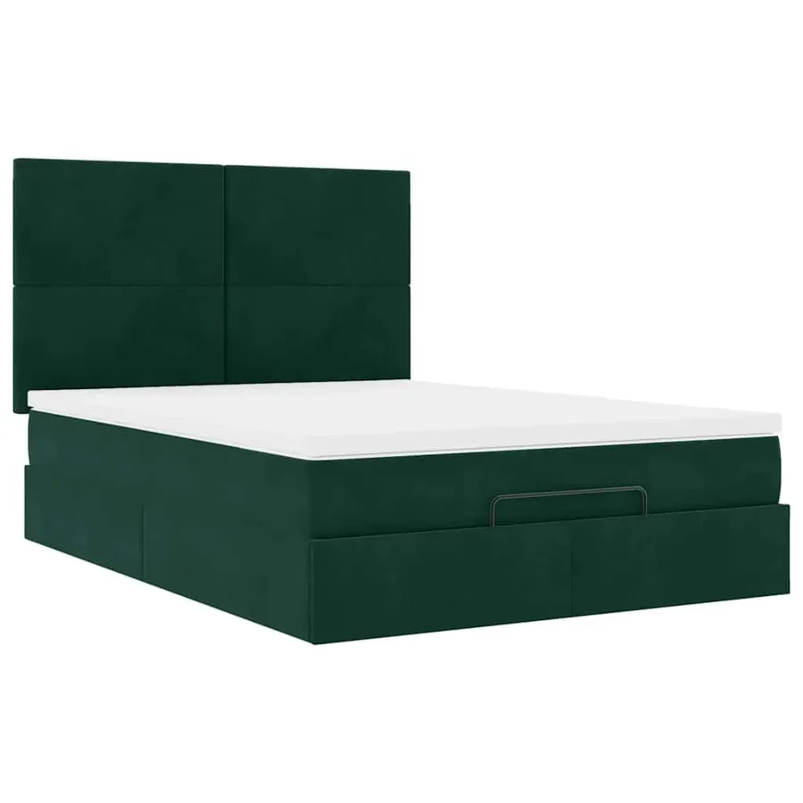 Cadre de lit ottoman avec matelas vert foncé 140x200 cm velours - 7