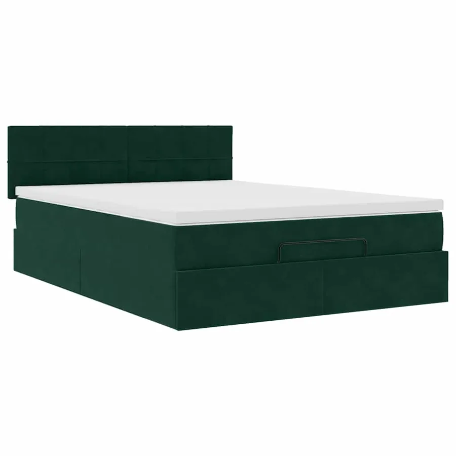 Cadre de lit ottoman avec matelas vert foncé 140x200 cm velours - 5