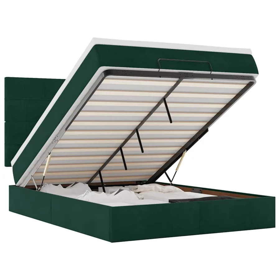 Cadre de lit ottoman avec matelas vert foncé 140x200 cm velours - 2