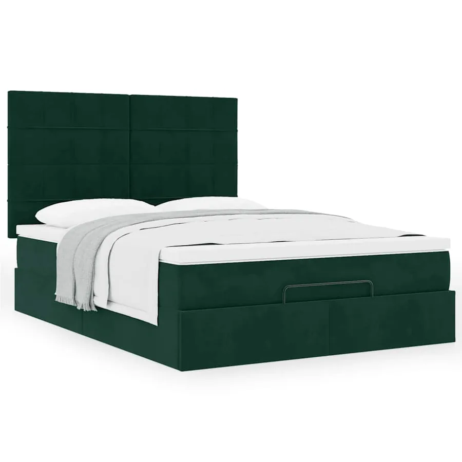 Cadre de lit ottoman avec matelas vert foncé 140x200 cm velours - 4