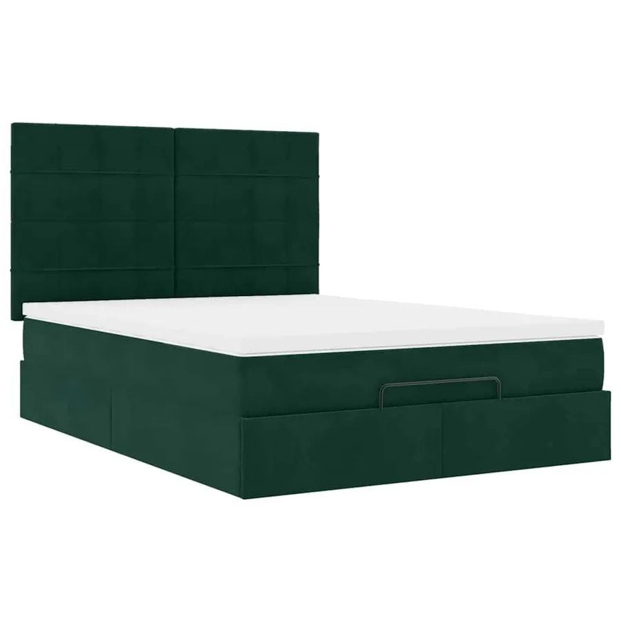 Cadre de lit ottoman avec matelas vert foncé 140x200 cm velours - 6