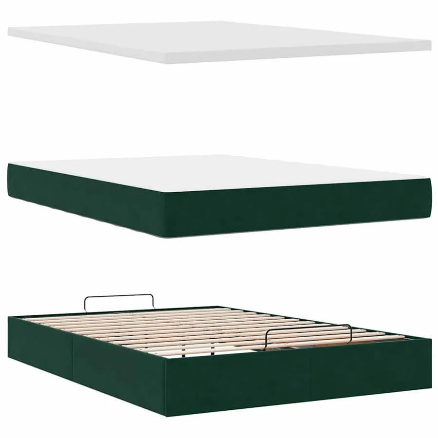 Cadre de lit ottoman avec matelas vert foncé 140x200 cm velours - 12